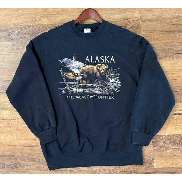 Vintage Alaska ‘The Last Frontier’ Sweatshirt Bear Scene Size Large GUC - Picture 3 of 7